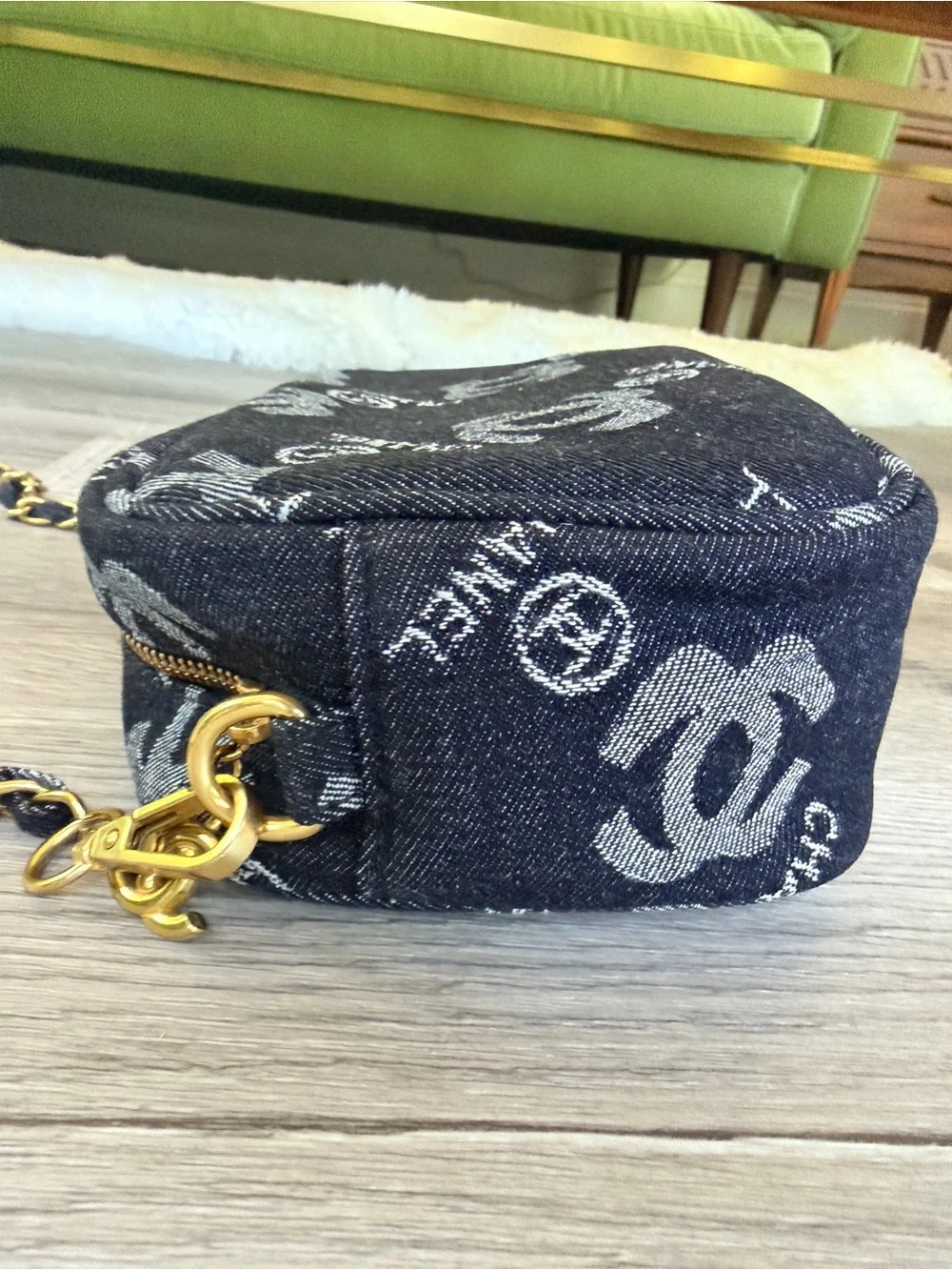 Chanel MAKEUP Dark Denim CC Branded Hand Bag w Gold Hardware/CC Branded DustBag
